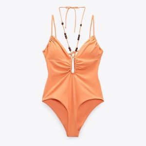 New with Tags! Zara beaded swimsuit in tangerine